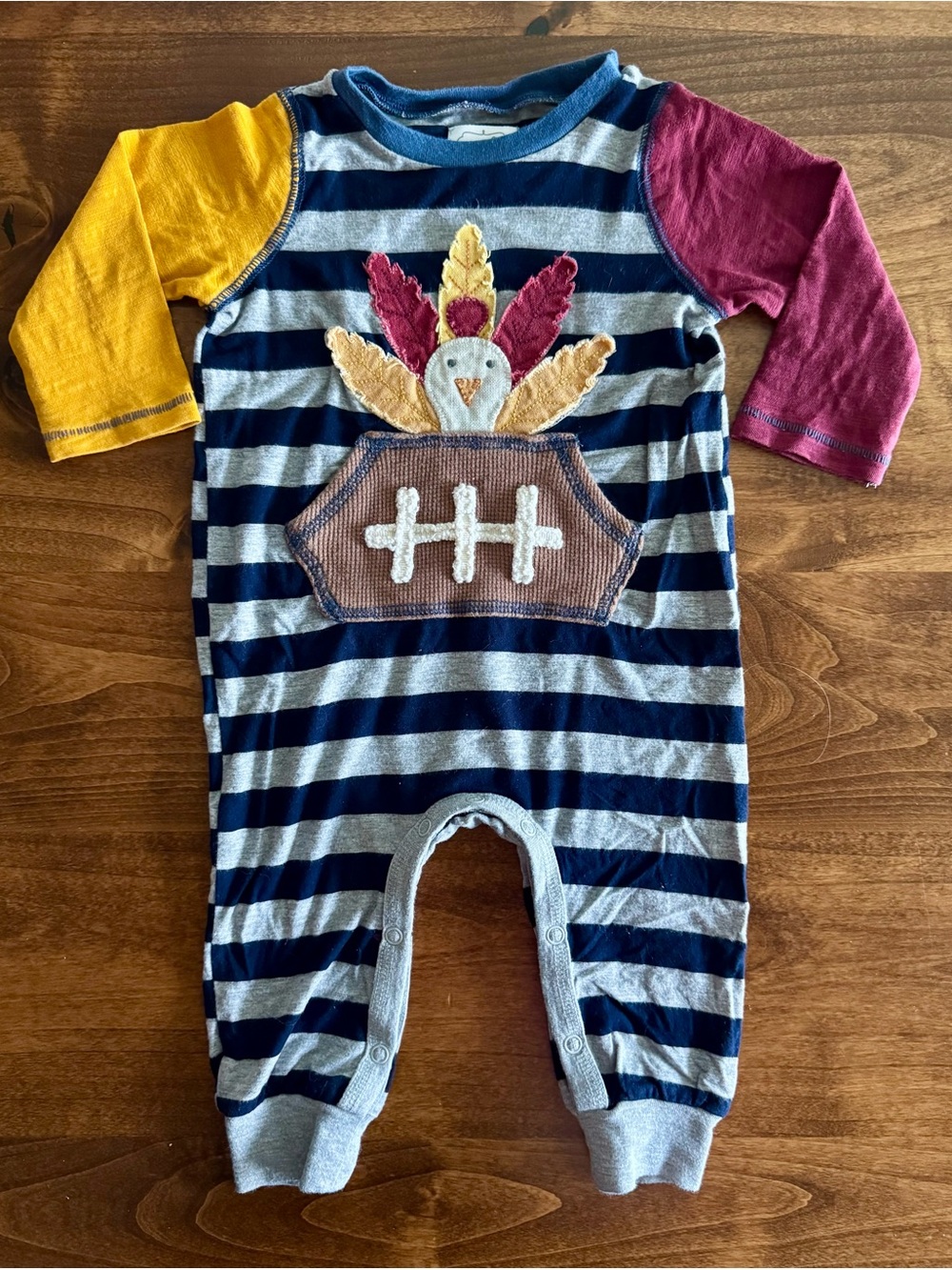 Mudpie Mud Pie Thanksgiving Football Turkey Stripe Romper Jumpsuit Size 6-9 M